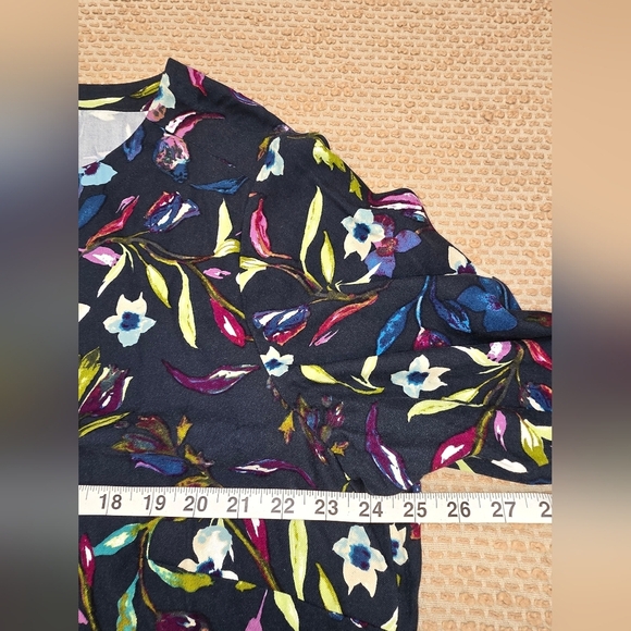 J. Jill Size 2x Watercolor Floral Midi Dress Blue Purple 3/4 Sleeves Pockets - Picture 7 of 9